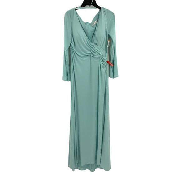 Ieena For Mac Duggal Blue Long Sleeve Jersey Sheath Gown Size 12 NWT $348 MSRP - Picture 2 of 9